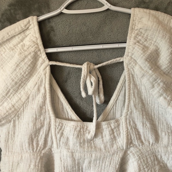 Mi ami White Crop Peplum Blouse Size L V-Neck Summer Beach Boho Festival - Picture 9 of 12